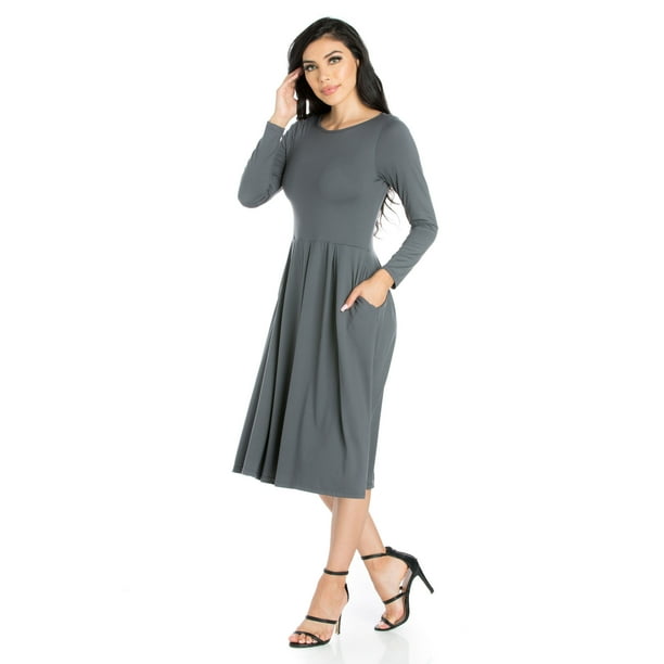 green emerald velvet dress Nmoder Midi Dresses for Women A-Line Fit and Flare Dress 3/4 Sleeve V Neck  Cocktail Wedding Guest Work Dress with Pockets at Amazon Women's Clothing  store main image 1