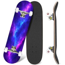 31'' Complete Skateboard 7 Layer Canadian Maple Double Kick Deck Skateboards night sky stars nebula clouds cosmos galaxy Skate Board for Beginner Adult Gifts