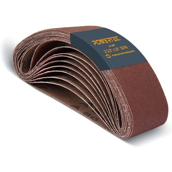 POWERTEC 10PK 2-1/2 x 14 Inch Sanding Belts, 80 Grit Aluminum Oxide Belt Sander Sanding Belt for Porter Cable 371 & 371K Belt Sander, Wood & Paint Sanding, Metal Polishing (401408)