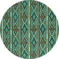 thumbnail image 1 of Ahgly Company Machine Washable Indoor Round Oriental Turquoise Blue Traditional Area Rugs, 5' Round, 1 of 4