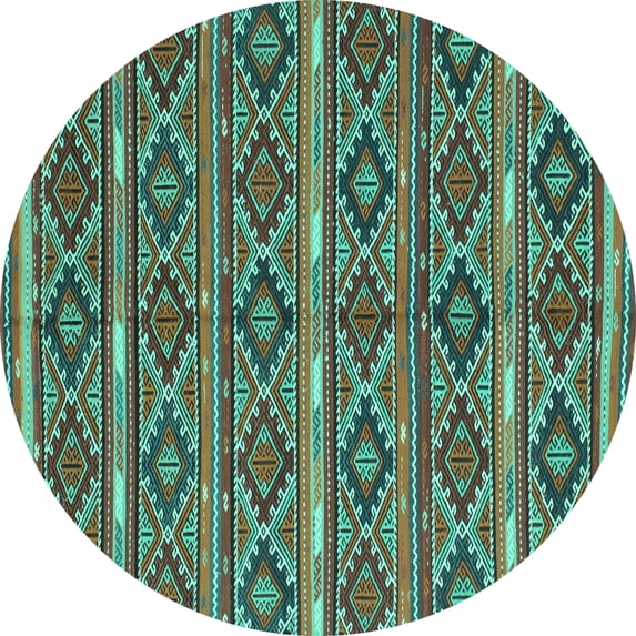 Ahgly Company Machine Washable Indoor Round Oriental Turquoise Blue Traditional Area Rugs, 5' Round