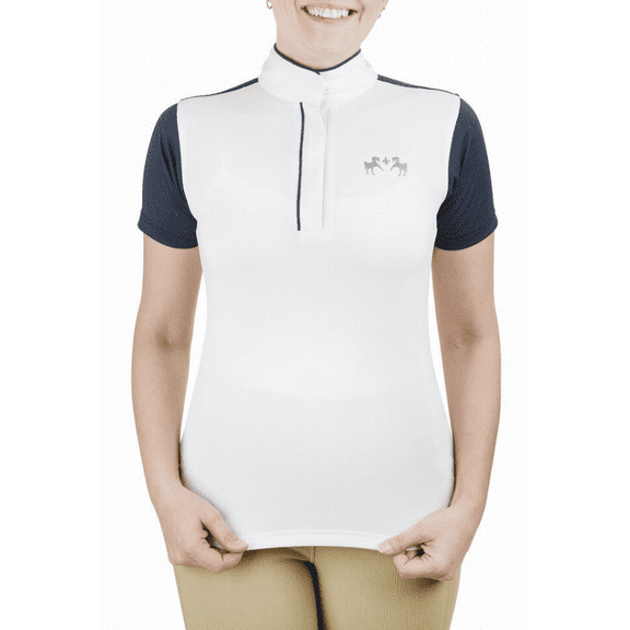 Equine Couture Ladies Magda Equicool Short Sleeve Show Shirt White/EC Navy XS