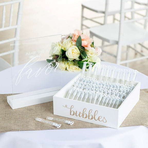 Fun Express Bulk Heart Bubble Bottles with White Bubble Bottle Tray Wedding Favor Kit 147 Pieces