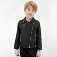 thumbnail image 2 of Kids Faux Leather Jackets Stand Collar Front Zipper Biker Outwear Casual Stylish Cardigan With Zip Pockets (11 Years, Black), 2 of 6
