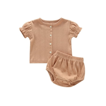 

Qtinghua Infant Baby Girls Summer Outfits Button Short Sleeve T-Shirt Top Bloomer Set 2Pcs Toddler Clothes