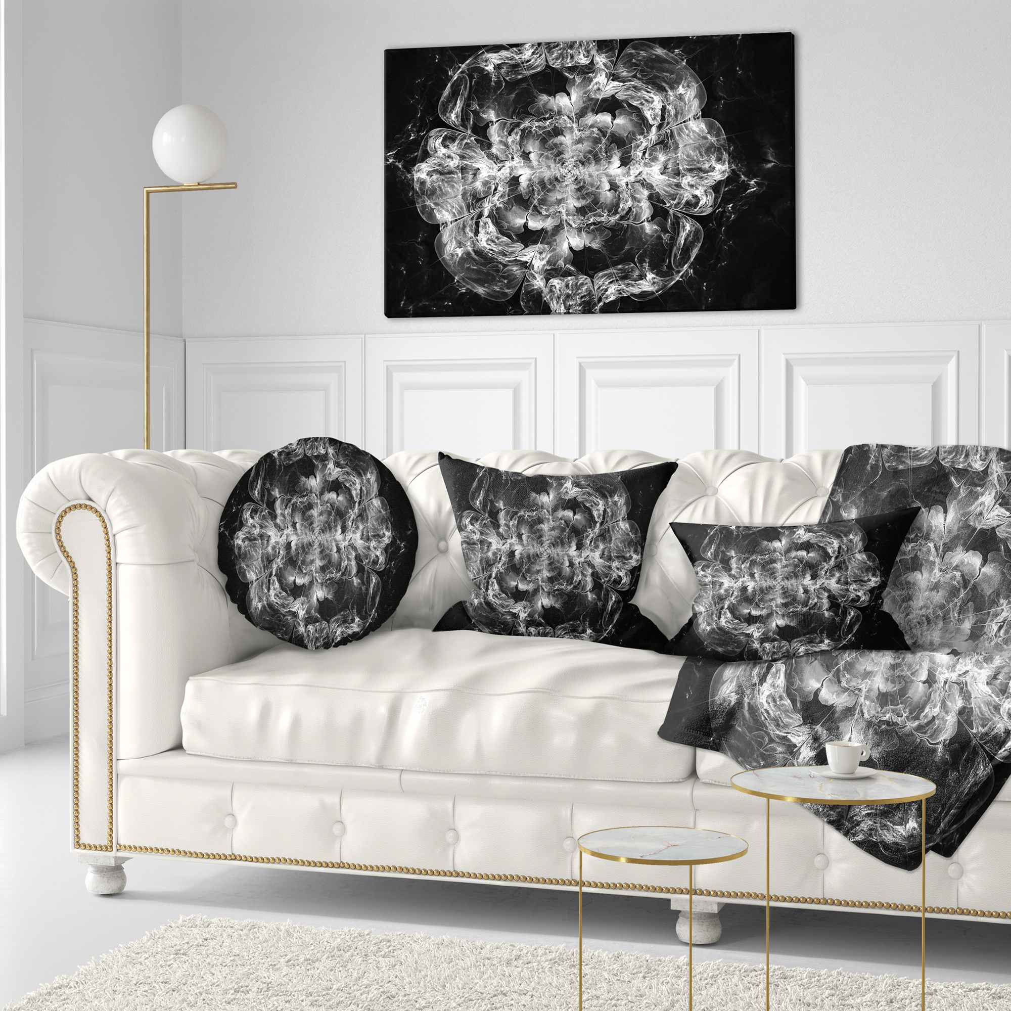 Designart Fractal Silver Flower Explosion - Floral Throw Pillow - 12x20