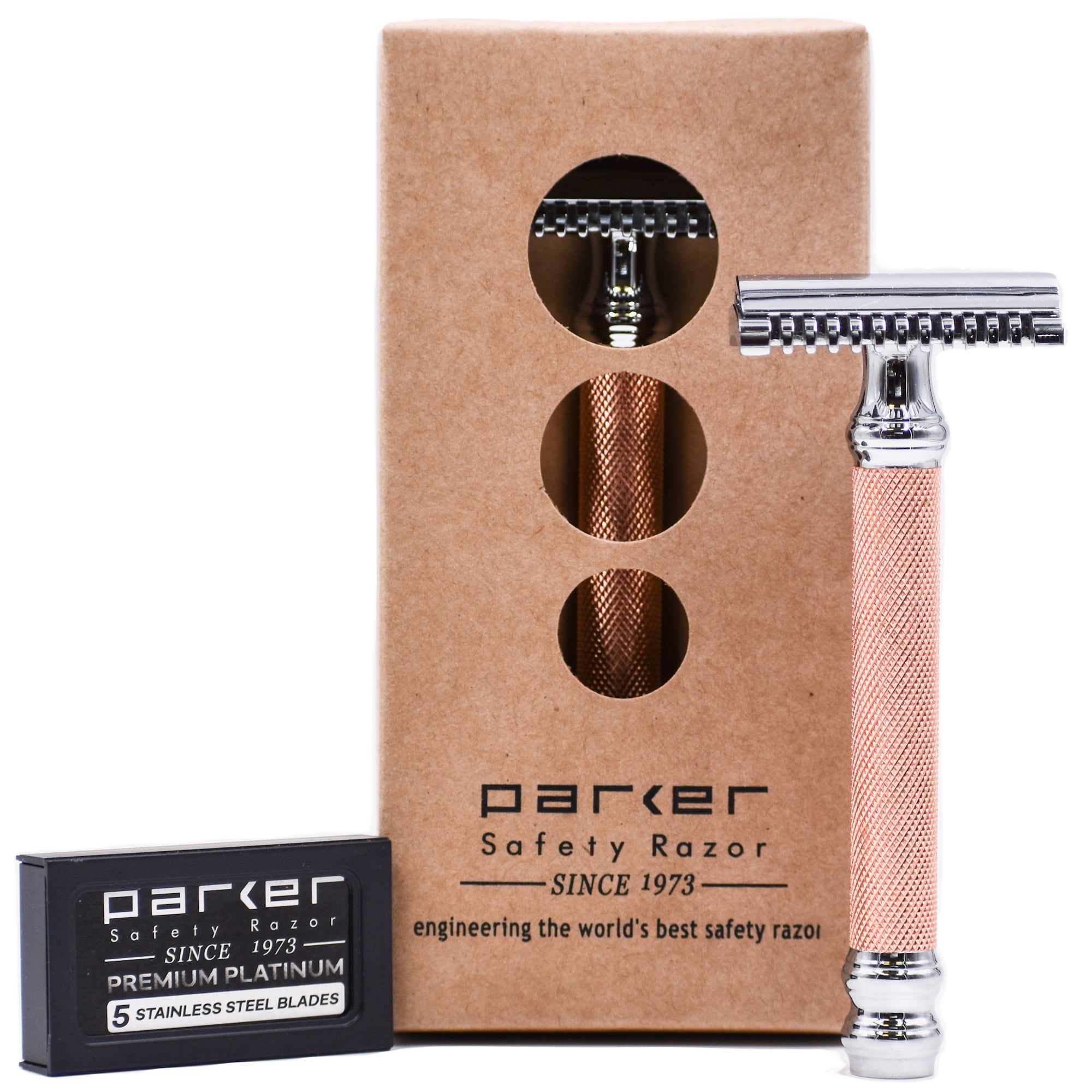 Parker Safety Razor 63C Three Piece Shaving Open Comb Double Edge Safety Razor & 5 Parker Blades