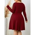 thumbnail image 6 of Sucegi Plus Size Long Sleeve Ribbed Dress - Tie Neck, Waist-Cinching, Vintage Fashion for Women, Winter New Arrivals., 6 of 7