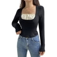 thumbnail image 4 of Kmbangi Women Shirts Fake-2-Piece Long Sleeve Square Neck Fall Tops, 4 of 9