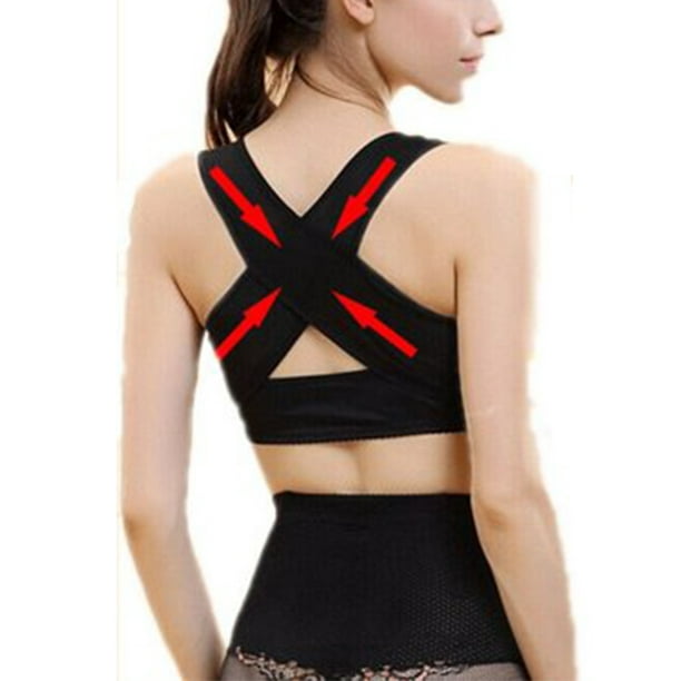 Women Chest Supports Brace Push Up Bra Shape Corrector Prevent Chest  Hunchback, Posture Corset Bra X Strap Belt Band Vest Black