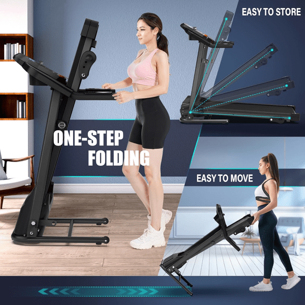 Ambifirner 2.5HP Folding Treadmill - 7.5 MPH, 3-Level Incline, 400lb Capacity, Shock Absorb for Home Gym