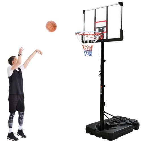 Recaceik Portable Basketball Hoop Goal System Waterproof 6.6-10ft Height Adjustment Basketball Hoop with LED Basketball Goal Lights White Basketball Backboard for Indoor/Outdoor Sports 