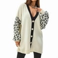thumbnail image 2 of Women'S Long Sleeves Open Front Casual Leopard Print Knitted Sweater Cardigan Coat Outwear Milky XXL, 2 of 9