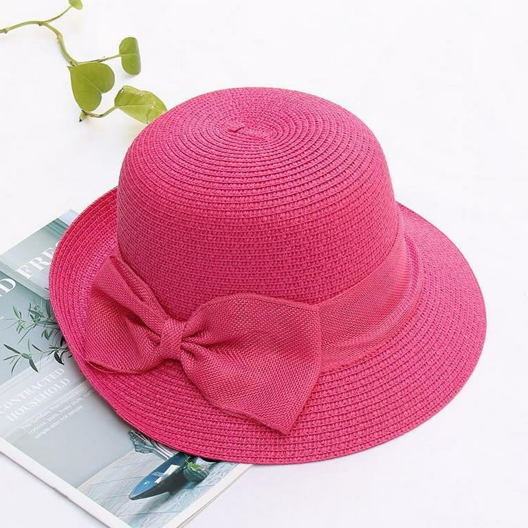 Women's Sun Hat, Floppy Braided Hat, Wide Brim Beach Straw Hat, Foldable  Shade Sun Protection UV Protection, Straw Color: rose red adjustable Red