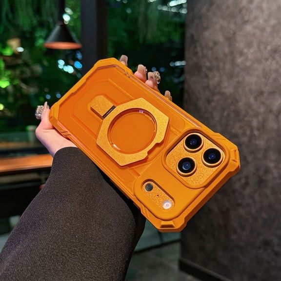 Compatible for iPhone 17 Pro Max Case with Ring Holder Stand, Heavy Duty Shockproof Protective Phone Cover, Built-in Secure Finger Ring Stable Kickstand, Rugged Case for iPhone 17 Pro Max, Orange