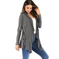 thumbnail image 4 of SAYFUT Womens Ruffle Front Cardigan Long Sleeve Solid Open Front Sweater Coat Asymmetric Hem Cardigan Wrap Light/Deep Gray S-3XL, 4 of 7
