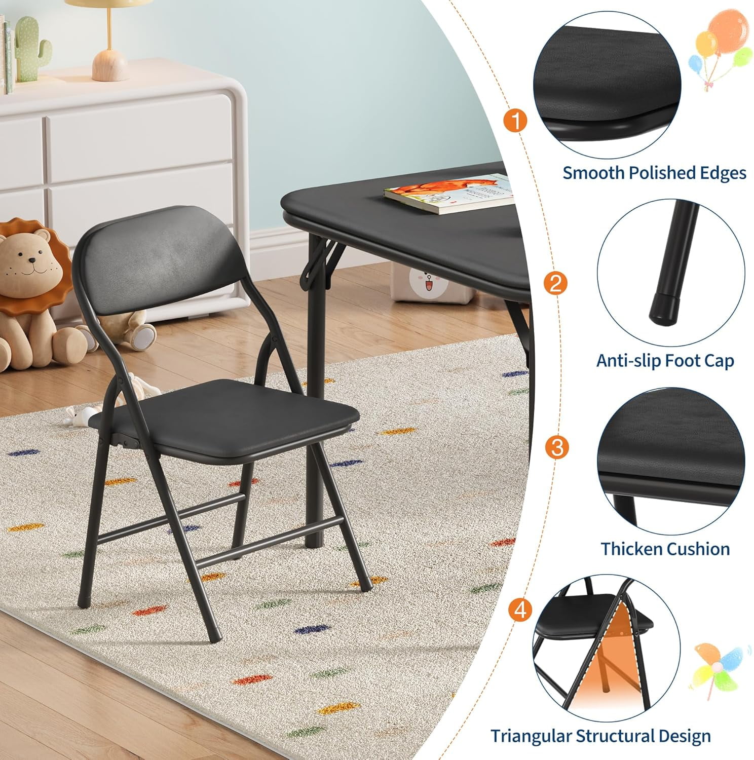 5 Piece Folding Kids Table and Chairs Set, Children Activity Table and Chairs Set for Dining Room,Daycare,Classrooms