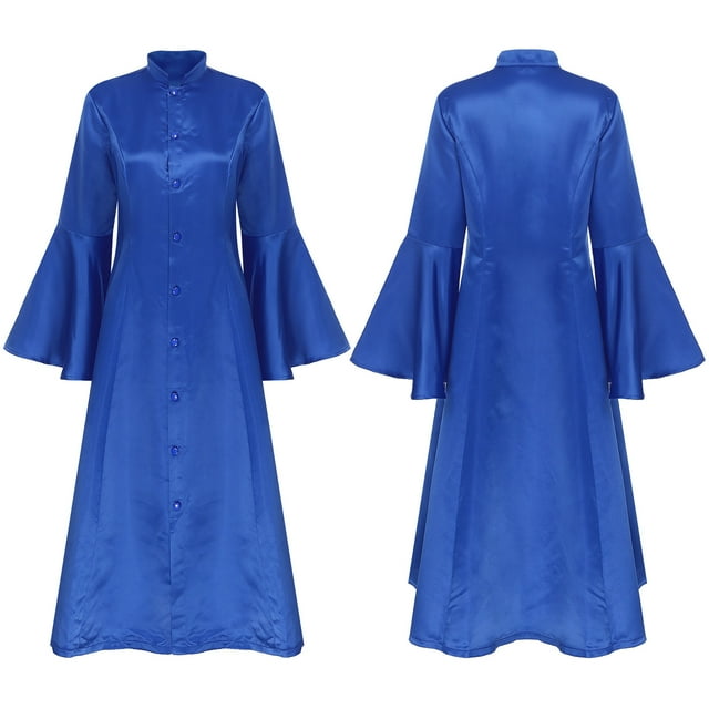 TiaoBug Robe pour Femmes d'Église et de Clergé à Manches Évasées Robe Élégante Robe Maxi de Clergé Robes de Pasteur d'Église Bleu P