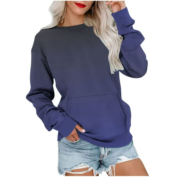 XPMWRP Women's Gradient Color Oversized Sweatshirts Loose Crewneck Casual Long Sleeve Pullover Tops Winter Warm Clothes Blue XXL