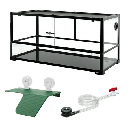 REPTIZOO 40 Gallon Large Tempered Glass Turtle Tank with Basking Platform for Turtle Black