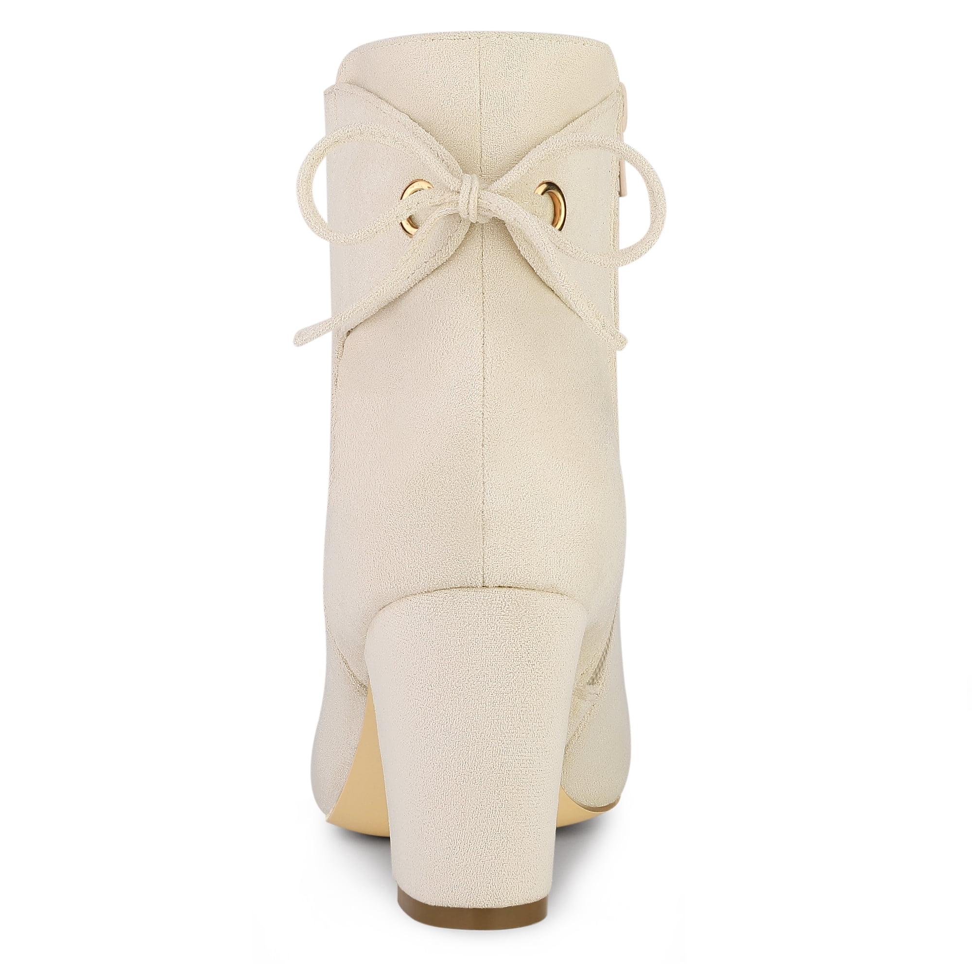 Unique Bargains Women's Round Toe Block Heel Back Zipper Ankle Boots Cream 10