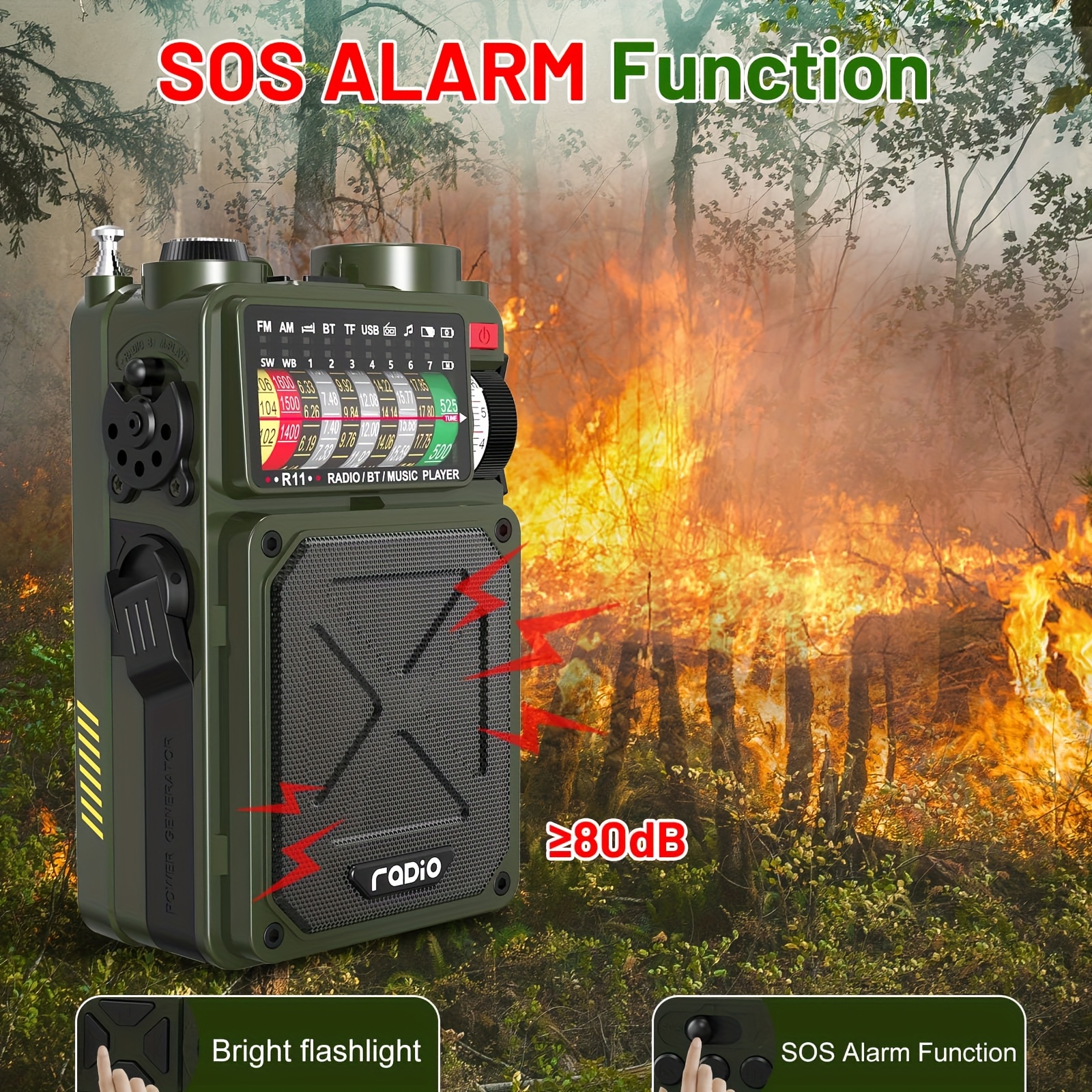 Emergency Radio: 4000mAh, Digital Shortwave, AM/FM/SW, NOAA, SD/USB MP3, Hand Crank, Solar Power, SOS Flashlight