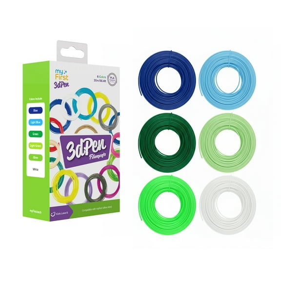 myFirst 3dPen Artist - PLA Filaments Refill, Cold Color (White, Blue, Light Blue, Light Green, Green, Glow)