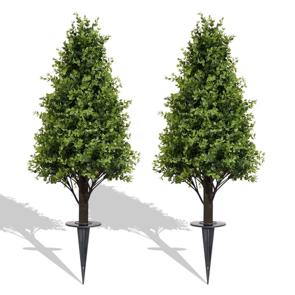 Poetree 36 inch Artificial Eucalyptus Topiary Tree with Ground Spike - UV Resistant, Low Maintenance, Realistic Foliage for Indoor & Outdoor Decor