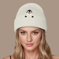 thumbnail image 2 of XIAOCHA Warm Fall‑Winter Beanie for Women，Penguin‑Embroidered Beanies，Daily Outdoor Headwear,Beige, 2 of 6