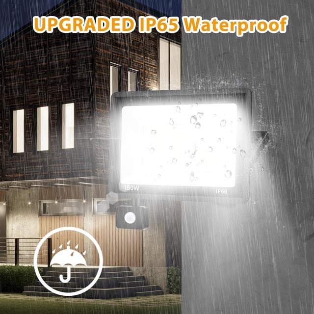 RUO 2 Pack 100W LED Motion Sensor Flood Light,LED Work Light with Plug,IP66 Waterproof Floodlights Outdoor 5000K Daylight White 11800 lumens Super Bright Security Light for Garage,Front Porch,barn
