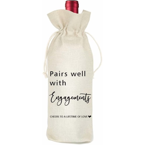 1pcs Engagement Wine Gift Bags, Bride Gift, Pairs well with Engagements, Bridal Shower, Bridesmaid, Engagement Party Decorations, Bachelorette Party Favor - Burlap Drawstring Wine Bag