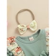 thumbnail image 2 of Viworld Infant Baby Girl Summer Outfit Clothes Ruffle Sleeve Ribbed Romper Bow Floral Suspender Bodysuit Dress with Headband Set (Green,6-9 Months), 2 of 9