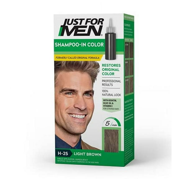 Just For Men Shampoo-In Color, Gray Hair Coloring for Men - Light Brown, H-25 (Packaging May Vary)