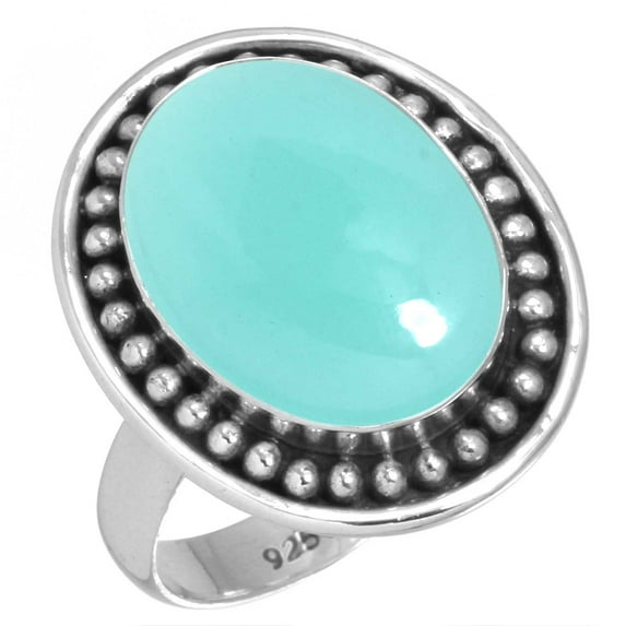 925 Sterling Silver Ring For Women - Men Aqua Chalcedony Gemstone Silver Ring Size 6 March Birthstone Handmade Silver Ring Size 6 Cocktail Party Gift For Girl Friend Gemstone 925 Silver Jewelry