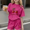 thumbnail image 2 of Hot Pink Girls Cherry Print 2 Piece Outfit Short Sleeve T-Shirt and Shorts Set Summer Clothes for Kids Polyester Sizes 4-14,Size 9-10T, 2 of 6