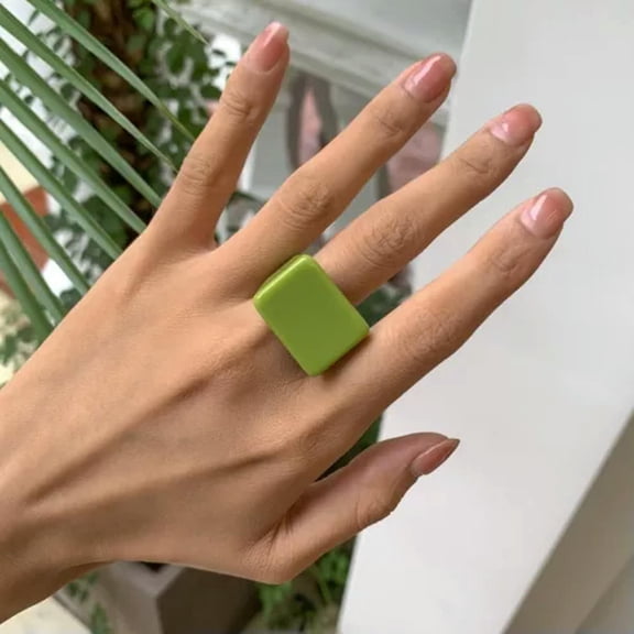 QQTDFG Fashion Colored Acrylic Ring Simplicity Ring New Geometric Square Ring-Green