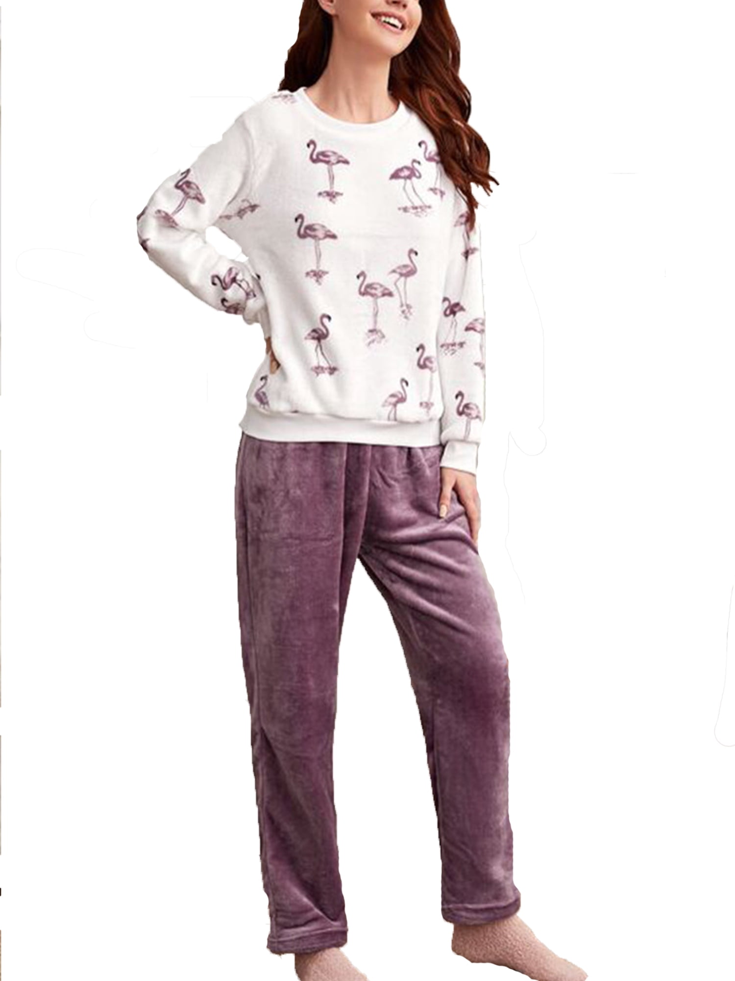 NEW  Ladies Disney Fleece Pyjama Set Women Lounge Wear Bottoms Long Sleeve PJs
