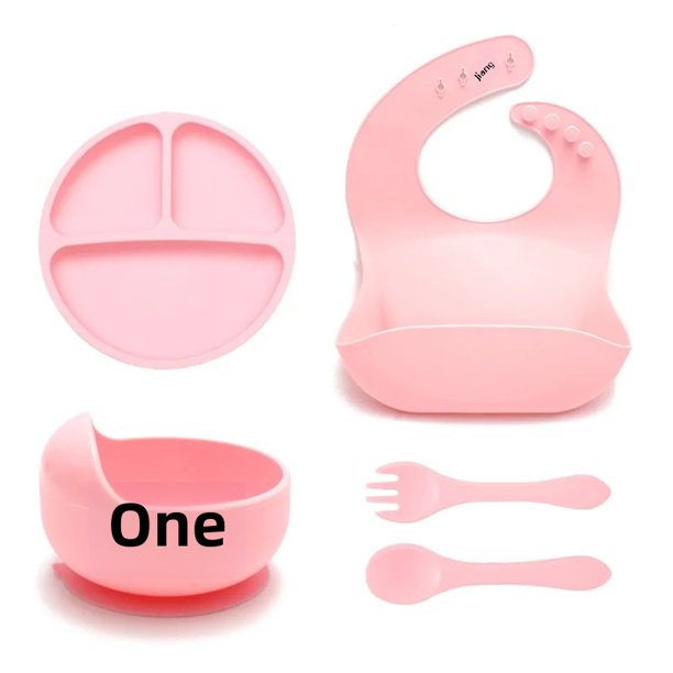 Juego de cuencos de alimentación de bebé de silicona resistente al calor, ocho piezas con ventosa, utensilios integrados para bebés y bebés