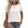 thumbnail image 2 of Womens Tops Summer Short Sleeve Crewneck T Shirts Spring Vacation Outfits Fashion Clothing Basic Tee White S, 2 of 5