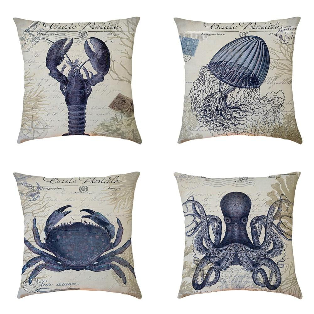 US Seller-seahorse marine fish ocean cushion cover decor interiores 