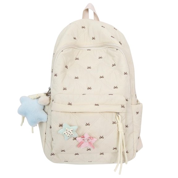 SGMVNU Backpack for School with Pendant Floral Print Middler High School Campus Backpacks Students Large Capacity Schoolbag, White