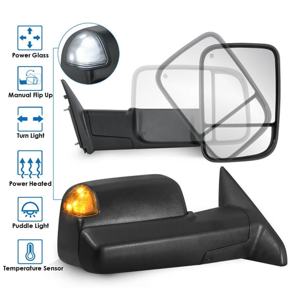 MOSTPLUS Power Heated Tow Mirrors w/ Temp Sensor for 2009-2018 Dodge Ram 1500 2500 3500