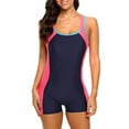 thumbnail image 3 of Women's Boyleg Unitard Athletic Swimwear Contrast Color Racerback One Piece Swimsuit, 3 of 6