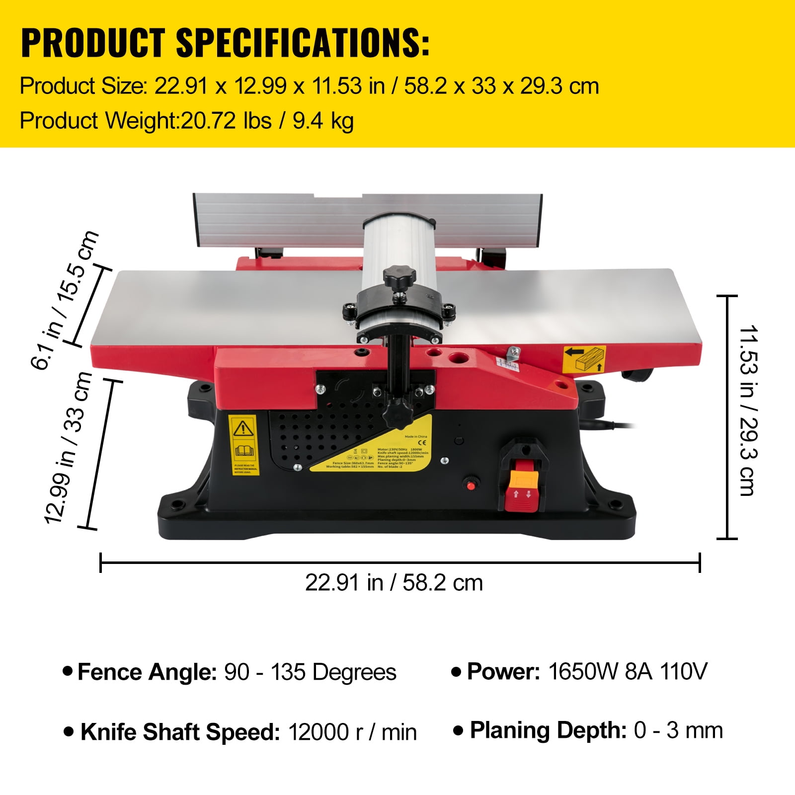 Planer Table 6-Inch Benchtop Wood Jointer Planer - 1800W Electric