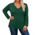 thumbnail image 2 of Women's Plus Size Tops Long Sleeve Tee Shirt V Neck Basic Ladies Loose Fit T Shirt for Women Everyday Wear, Dark GreenSize: XXL, 2 of 4