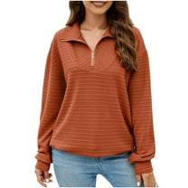 Sweatshirts without Hood,Women V Neck Long Sleeve 1/4 Zipper Turndown Collar Pullover Tshirt Fall Winter Casual Loose Blouses Elegant Fashion Tops Preppy Clothes Cute Teen Girls Outfits S-XXL