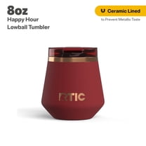 RTIC 8 oz Ceramic Lined Insulated Happy Hour Lowball Tumbler, Leak Resistant Lid, Soft-Touch Exterior, Black Cherry