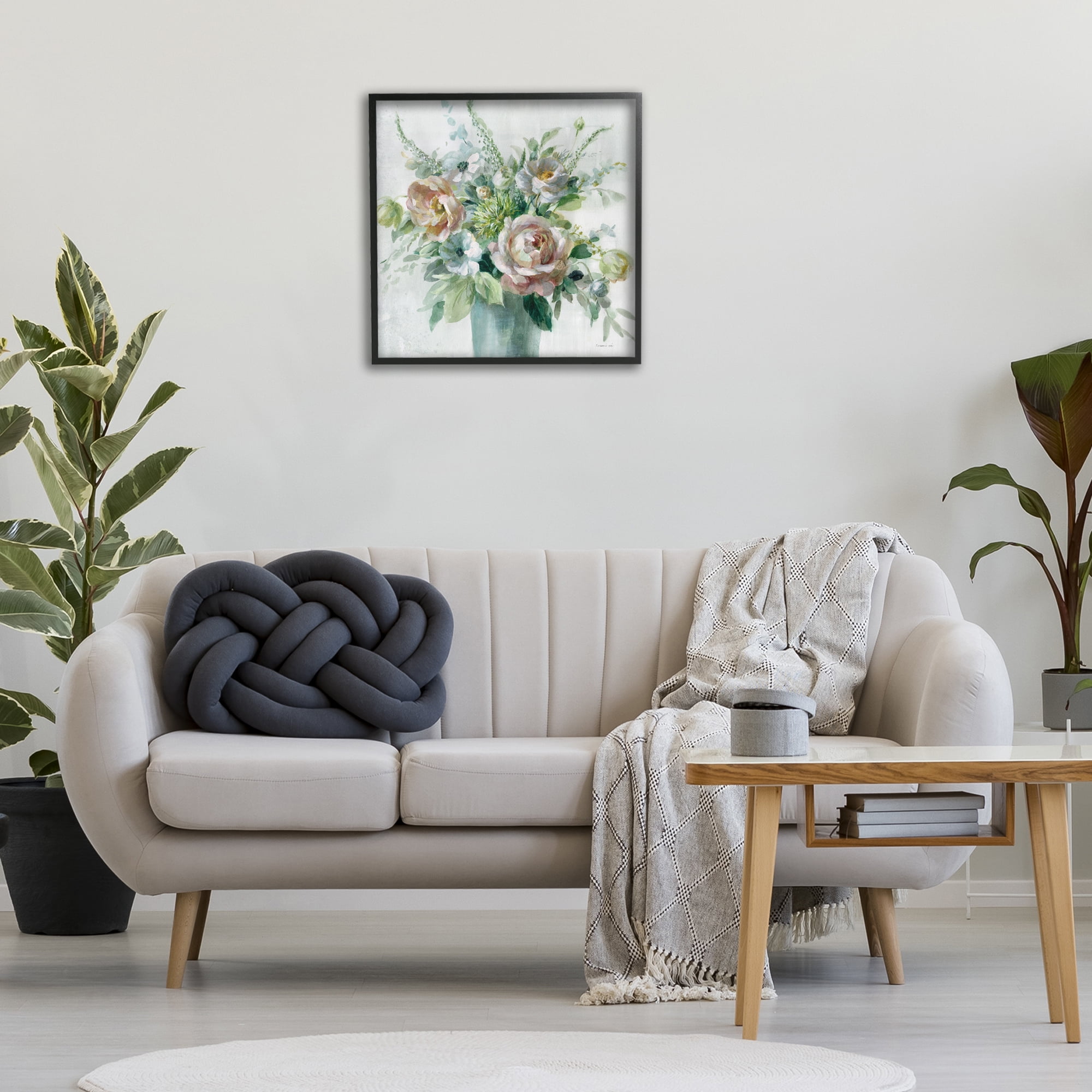 Stupell Industries Sage & Peach Blossoms Botanical & Floral Painting Black Framed Art Print Wall Art, 24 x 24