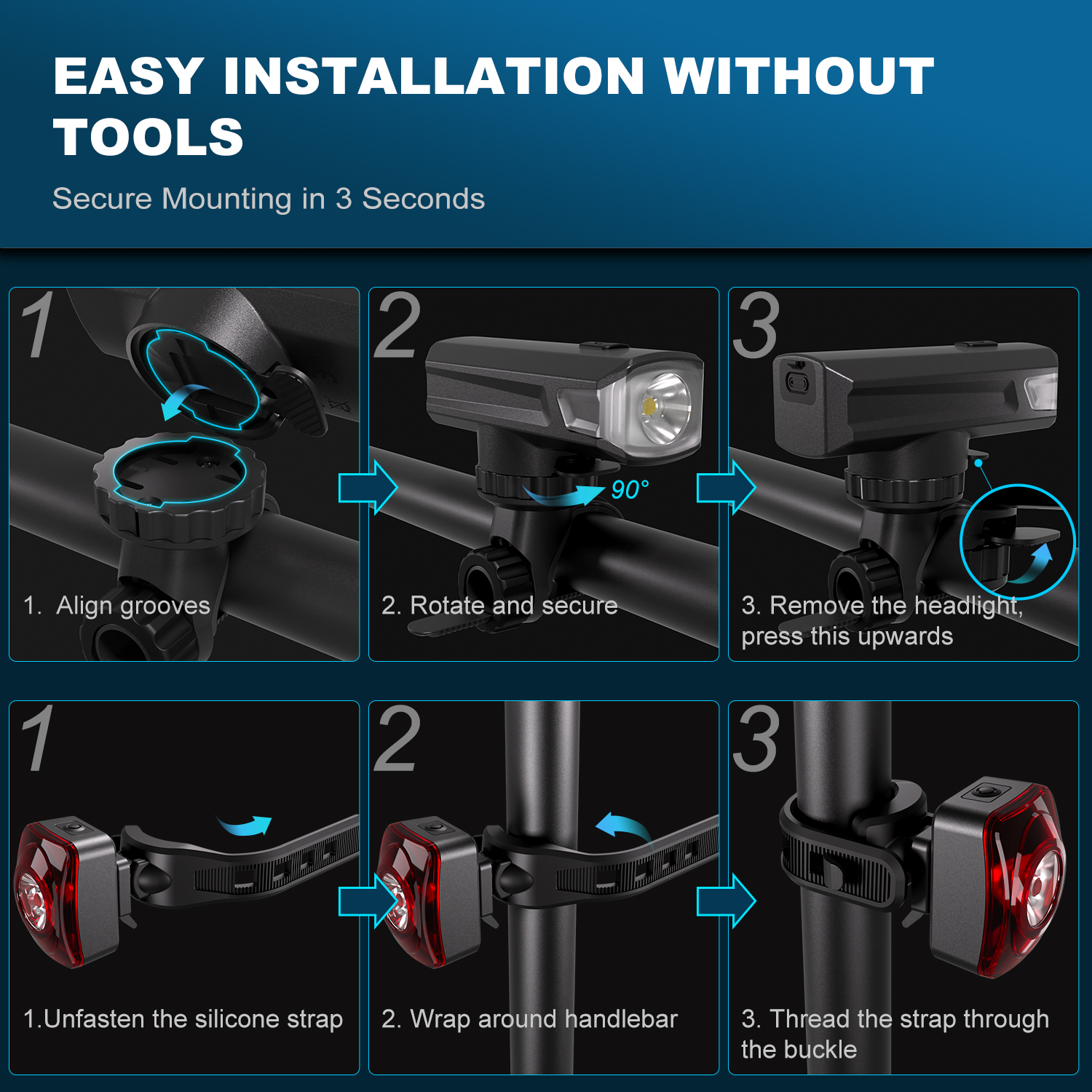 Apecyc 2000 Lumen USB Rechargeable Bike Light Set photo 4