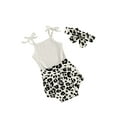 thumbnail image 2 of Sedceaty Infant Newborn Girls 3 Pcs Outfits Suits, Sling Tank Tops Romper Tops + Leopard Shorts + Headband Sets, 2 of 6